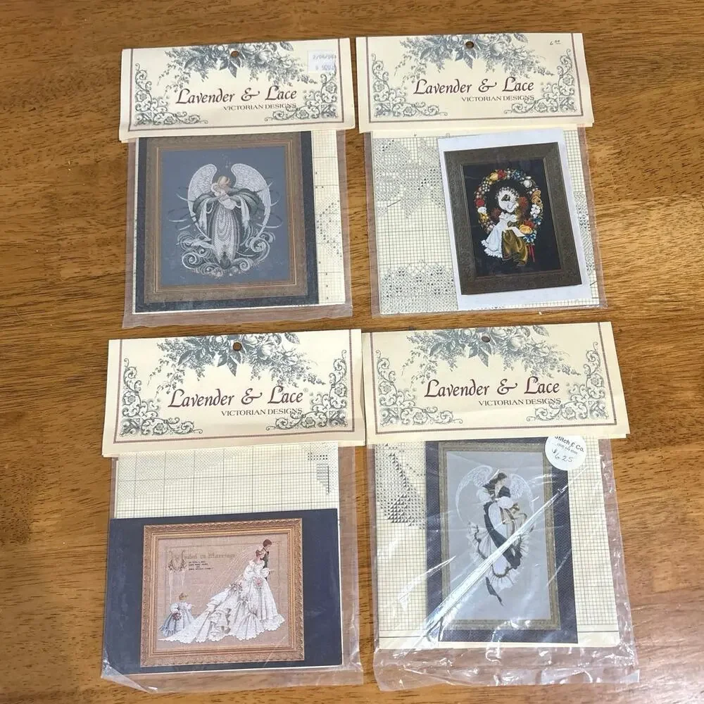 Lavender & Lace Victorian Chart Design Cross Stitch VINTAGE Lot of 4 Patterns